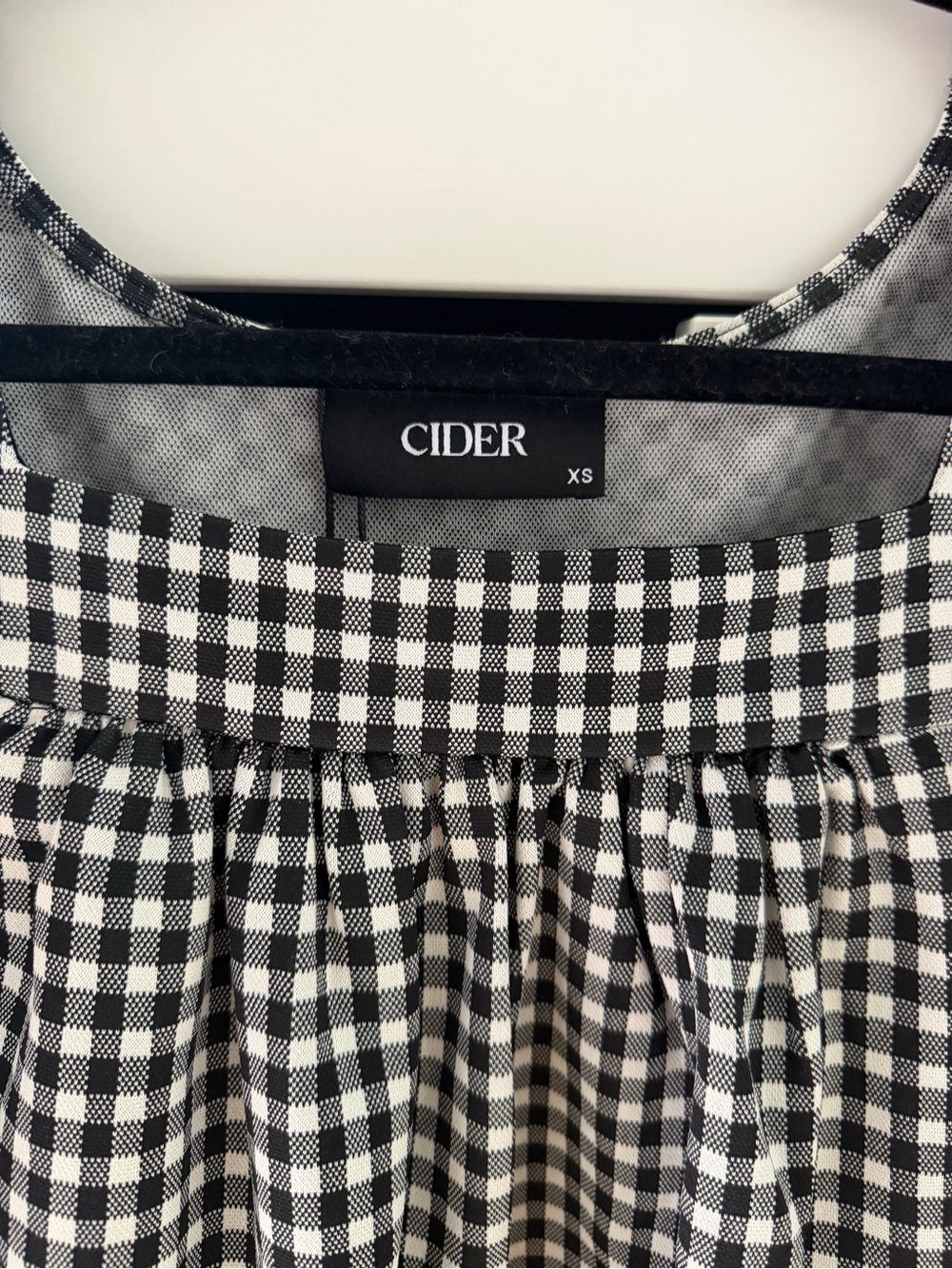 Cider Black & White Gingham Square-Neck Puff Sleeve Blouse - Picture 2 of 5